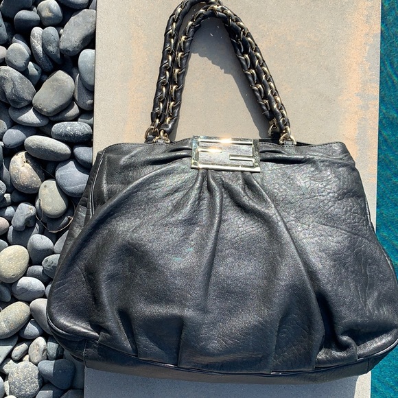 Authentic FENDI Black Leather Mia Hand Bag Purse - Picture 9 of 9